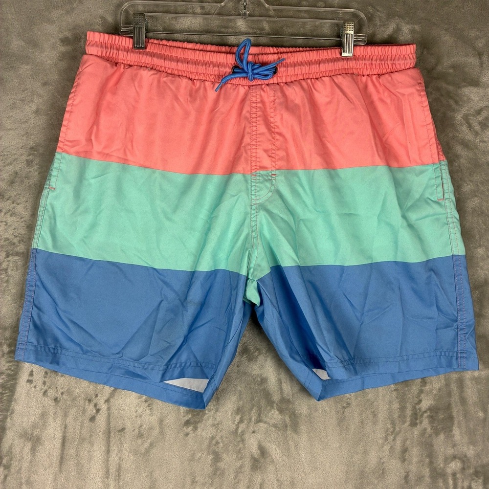 Club Room Mens XL Swim Trunks Colorblock Pink Green Blue Mesh Lined Board Shorts